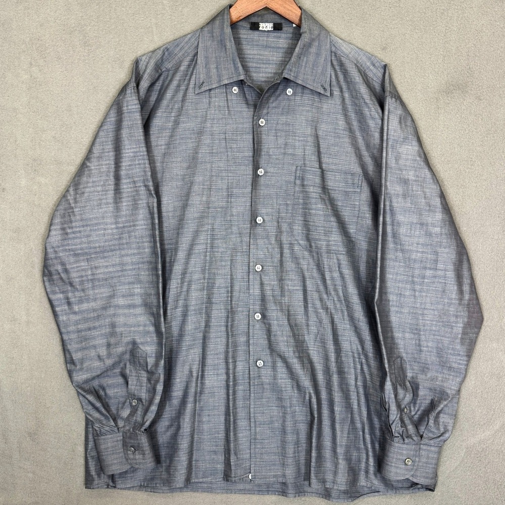 Luciano Barbera Shirt Men XL Blue Slub Cotton Made In Italy Louis Boston Luxury